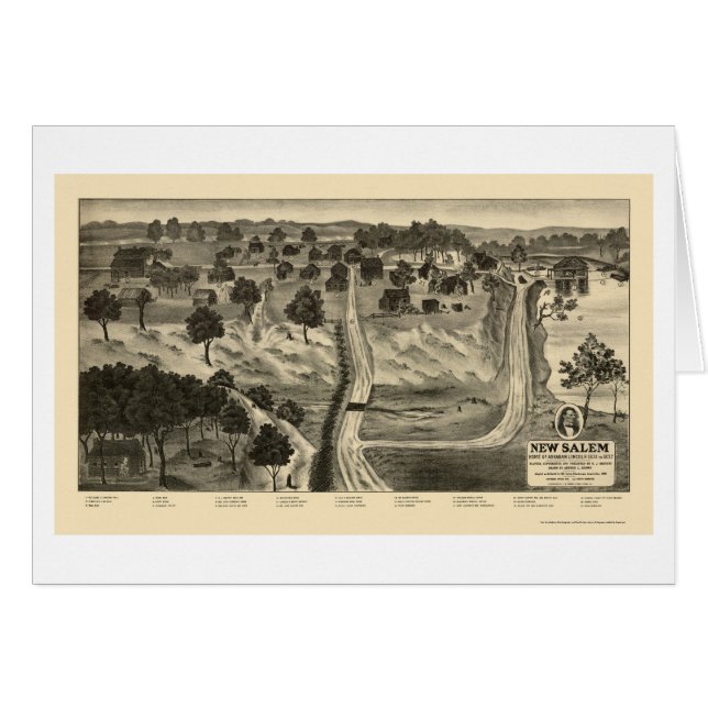 Nya Salem, IL panorama- karta - 1837 Hälsningskort (Framsidan Horizontal)