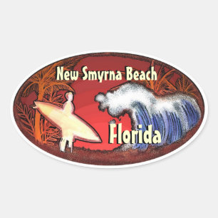 Nya Smyrna Beach Florida surfer vågar-klistermärke Ovalt Klistermärke