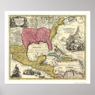 Nya Spanien Amerika Karta 1712 Poster