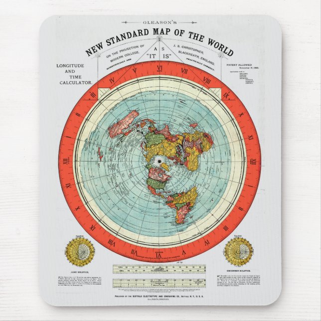 Nya standardjordens Karta i världens plana jordklo Musmatta (Framsidan)