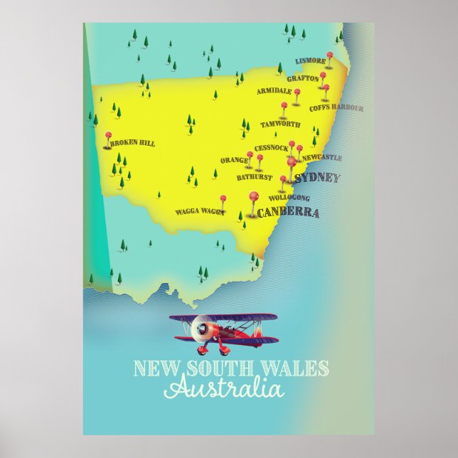 Nya Sydwales Australien karta Poster (Framsidan)