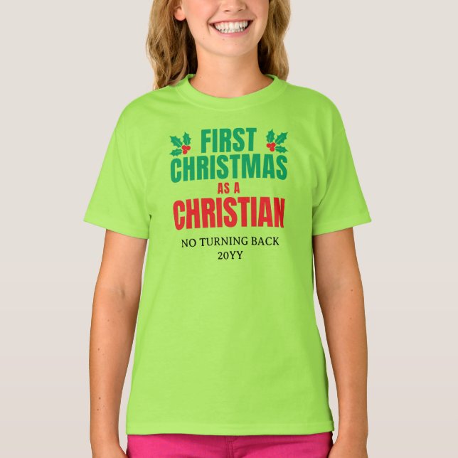 Nya troende, FÖRSTA CHRISTMAS, KRISTISKA barn T Shirt (Framsida)