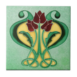 Nya vackra Art nouveau, Grönt Blommigt Kakelplatta