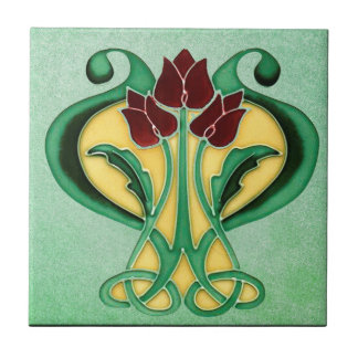 Nya vackra Art nouveau, Grönt Blommigt Kakelplatta