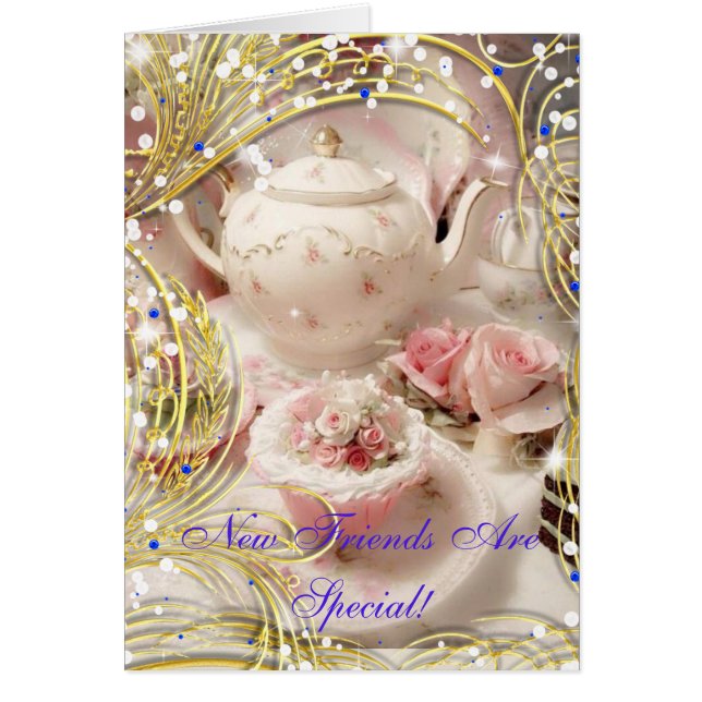 NYA VÄNNER ÄR SPECIELLA - TEA PARTY INVIKELSE OBS KORT (Framsidan)