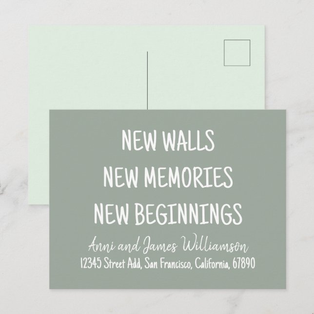 NYA WALLS NYA MEMORIES NYA BEGINNINGS-Flytta Helg Vykort (Fram/baksida)
