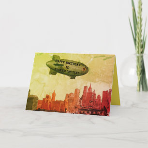 NYA YORK CITY 1930'S SKYLINE BLIMP DIN BIRTHDAY KORT