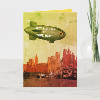 NYA YORK CITY 1930'S SKYLINE BLIMP DIN BIRTHDAY KORT