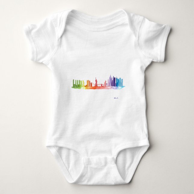 NYA YORK CITY-skyline vattenfärgsfärgade söta T-shirt (Framsida)