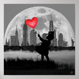 NYA YORK Full Moon Girl Heart Balloon Wall Poster