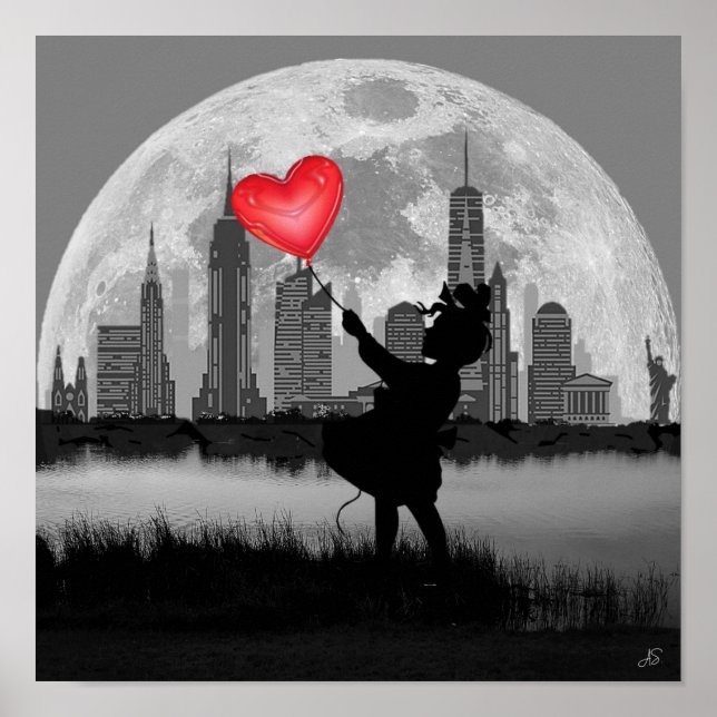 NYA YORK Full Moon Girl Heart Balloon Wall Poster (Framsidan)