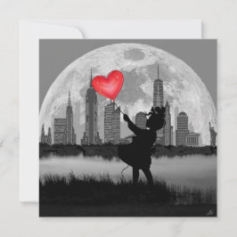 NYA YORK Full Moon Girl med Heart Balloon Art Card
