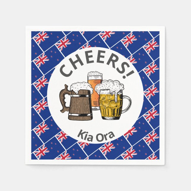 NYA ZEALAND Cheers Kia Ora Beer Papper Pappersservett (Framsidan)