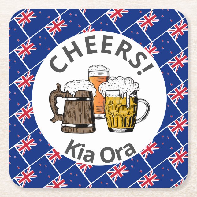 NYA ZEALAND Cheers Kia Ora Beer Underlägg Papper Kvadrat (Framsidan)
