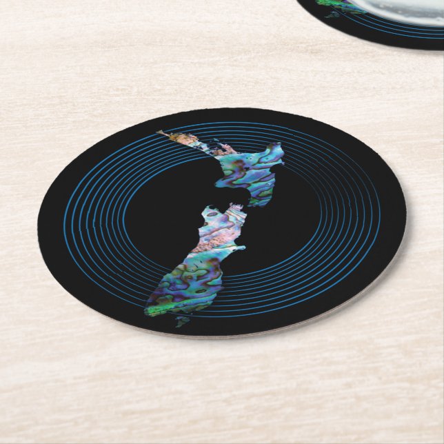 NYA ZEALAND KARTA PAUA RINGAR UNDERLÄGG PAPPER RUND (Vinklad)