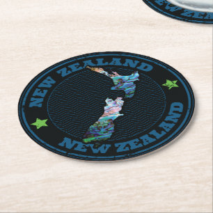 NYA ZEALAND KARTA PAUA UNDERLÄGG PAPPER RUND