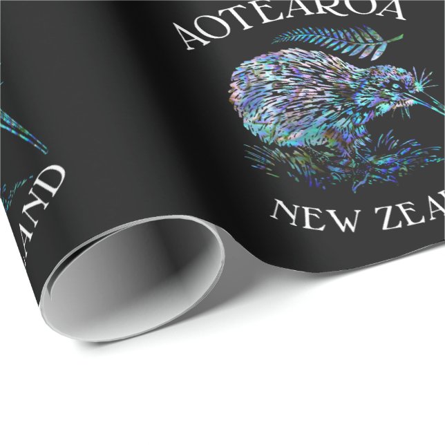 NYA ZEALAND KIWI OCH FERN PAUA PRESENTPAPPER (Rullad Hörn)