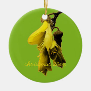NYA ZEALAND KOWHAI FLOWER GULT GRÖNT FÄRG KIWI JULGRANSPRYDNAD KERAMIK