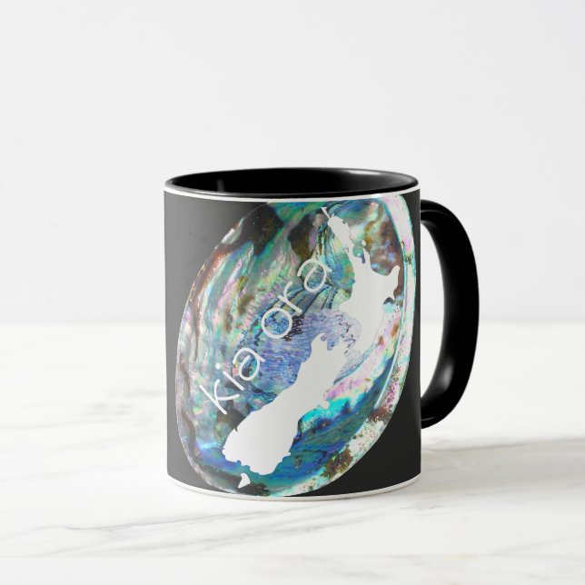 NYA ZEALAND PAUA-SNÄCKAN KIA ORA ANPASSNINGSBAR NZ MUGG (Framsida höger)