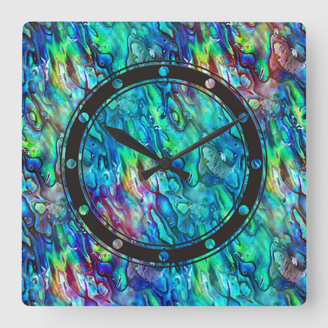 Nya Zeeland Abalone Paua Snäcka Mönster 1 Fyrkantig Klocka (Framsida)