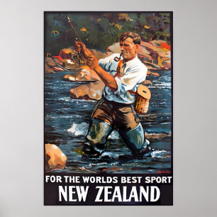 Nya Zeeland Art Fly Fishing Print Resa Affisch