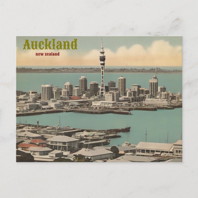 Nya Zeeland Auckland Vintage Art Travel ‏ Vykort (Framsida)