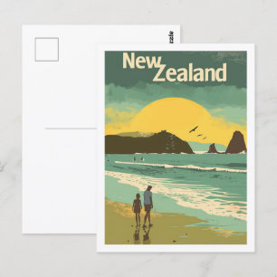 Nya Zeeland Beach Vintage Berömd Travel Ställe Vykort