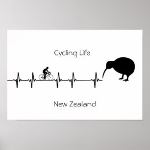Nya Zeeland Cykling Heartbeat Kiwi Cykelpresent Poster