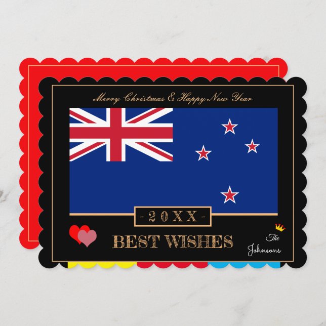 Nya Zeeland Flagga &Gott nytt år/Best Önskemål Kiw Julkort (Fram/baksida)