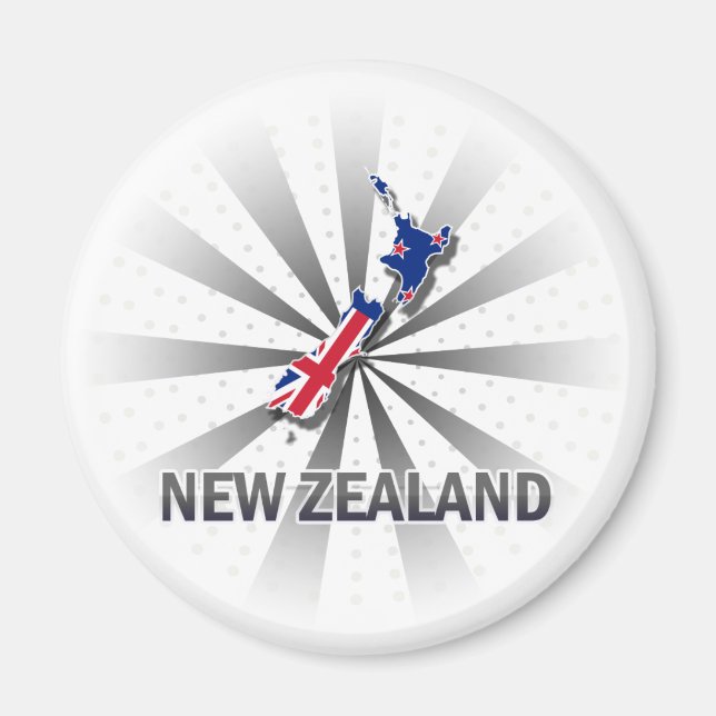 Nya Zeeland Flagga Karta 2.0 Magnet (Framsidan)