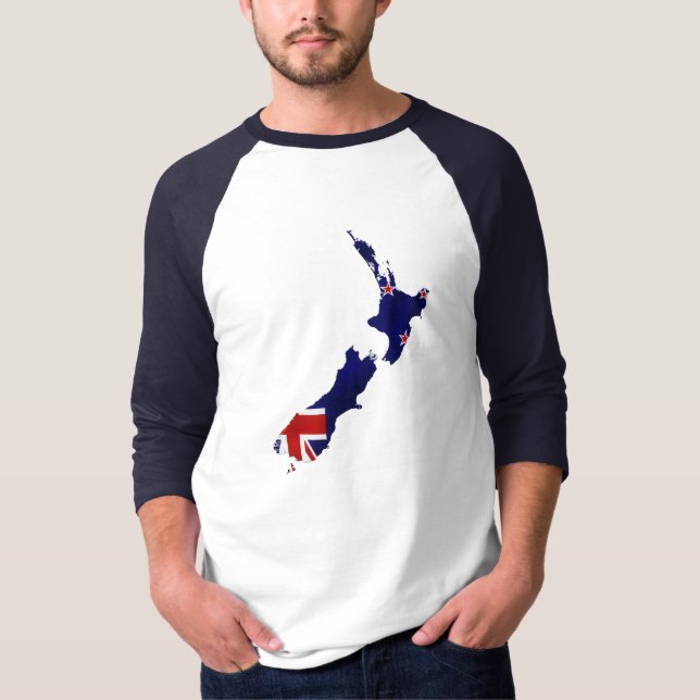 Nya Zeeland Flagga Karta Shirt T (Framsida)