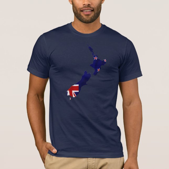 Nya Zeeland Flagga Karta T-Shirt (Framsida)