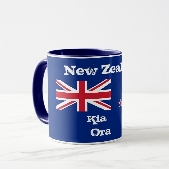 Nya Zeeland Flagga & Kia Ora kaffe mugg / Zeeland (Framsida vänster)