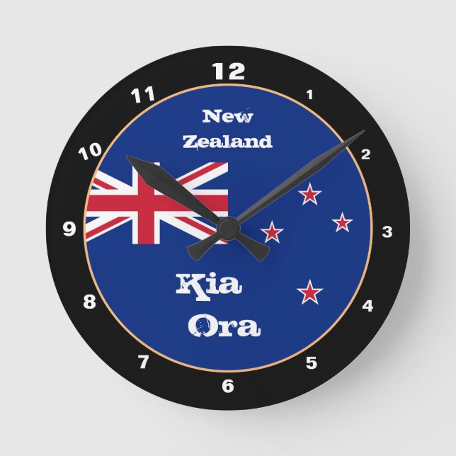 Nya Zeeland Flagga, Kia Ora, trendiget Nya Zeeland Rund Klocka (Framsida)
