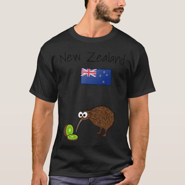 Nya Zeeland Flagga Kiwi Bird T Shirt (Framsida)