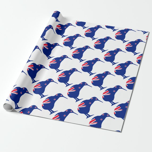 Nya Zeeland Flagga With Kiwi SIlhouette Presentpapper (Utrullad)