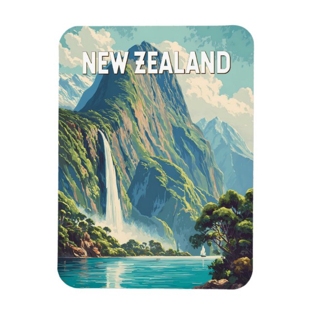 Nya Zeeland Illustration Resa Konst Vintage Magnet (Vertikal)