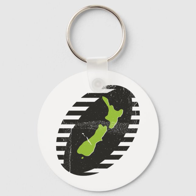 Nya Zeeland Karta On Rugby Boll Grungy Nyckelring (Framsida)