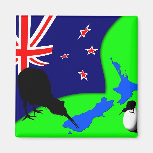 Nya Zeeland, Kiwi Bird, Flagga (Fridge Magnet) Magnet (Framsidan)
