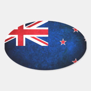 Nya Zeeland; Kiwi Flagga Ovalt Klistermärke