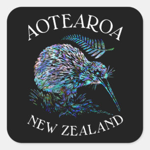 NYA ZEELAND KIWI PAUA FYRKANTIGT KLISTERMÄRKE