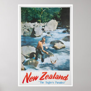 Nya Zeeland konst reser affisch NZ Fiske Print