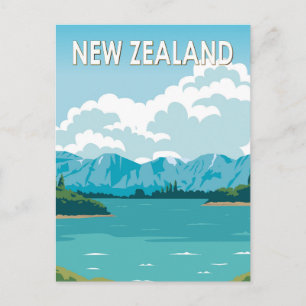 Nya Zeeland Lake Wanaka Otago Resa Konst Vintage Vykort