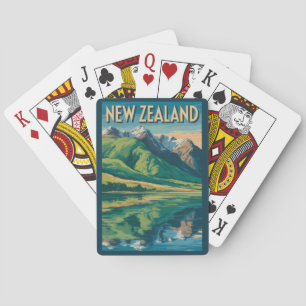 Nya Zeeland Landskapsillustration Resa Konst Casinokort