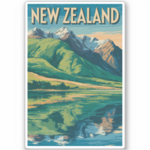 Nya Zeeland Landskapsillustration Resa Konst Klistermärken