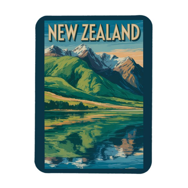 Nya Zeeland Landskapsillustration Resa Konst Magnet (Vertikal)