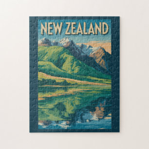 Nya Zeeland Landskapsillustration Resa Konst Pussel