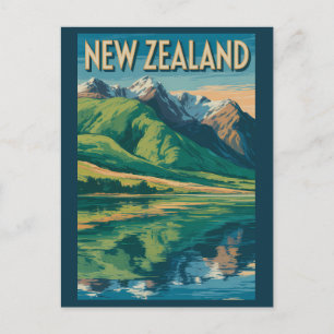 Nya Zeeland Landskapsillustration Resa Konst Vykort