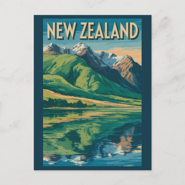 Nya Zeeland Landskapsillustration Resa Konst Vykort (Framsida)