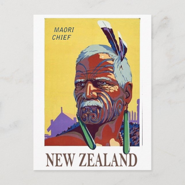 Nya Zeeland, Maori-hövding, ansikte, krigare, vint Vykort (Framsida)
